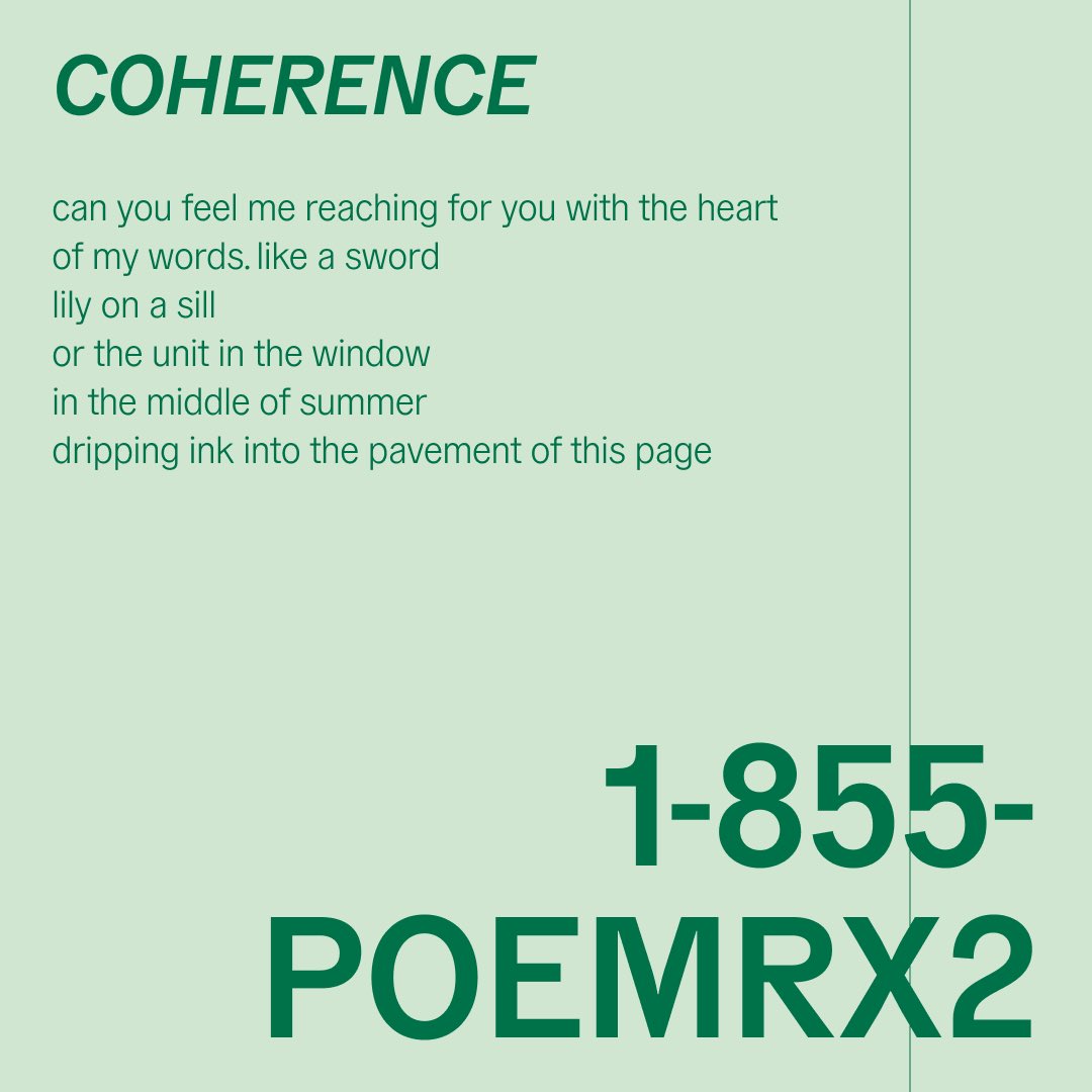 phlcontemporary's tweet photo. This week on the Healing Verse Poetry Line, Jalynn Harris @Jalynn_dalorde reads Coherence.

Dial for some care and healing today! 
Call 1-855-POEMRX2 (1-855-763-6792) https://t.co/hXI2VY92vk