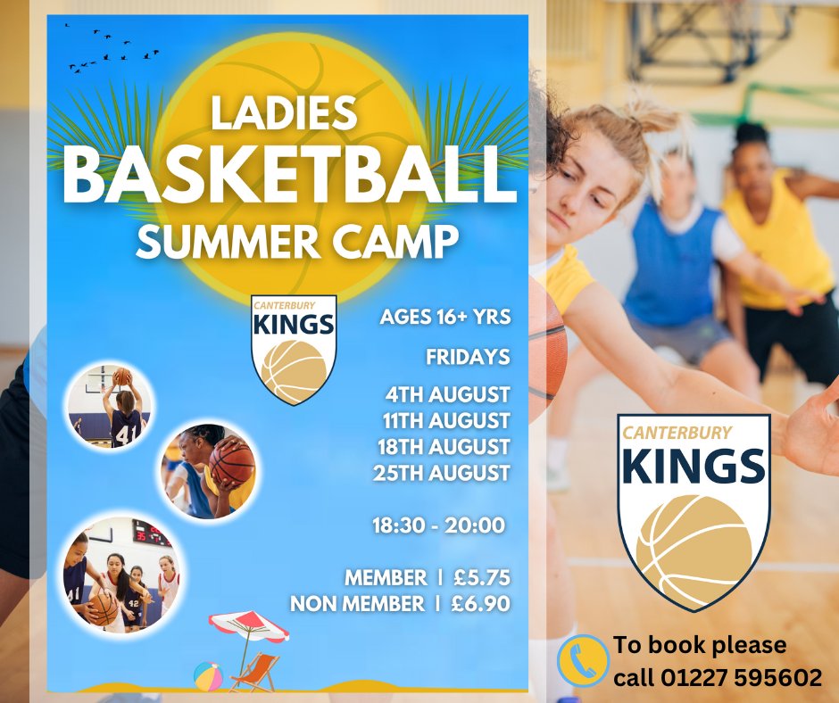 𝐋𝐚𝐝𝐢𝐞𝐬 𝐁𝐚𝐬𝐤𝐞𝐭𝐛𝐚𝐥𝐥 𝐒𝐮𝐦𝐦𝐞𝐫 𝐂𝐚𝐦𝐩

We are running ladies basketball sessions on Fridays from 18:30 - 20:00.

Booking is available now.

📞 Call Reception on 01227 595602 to book your place.

#canterburykings #basketball #ladiesbasketball #canterburykent