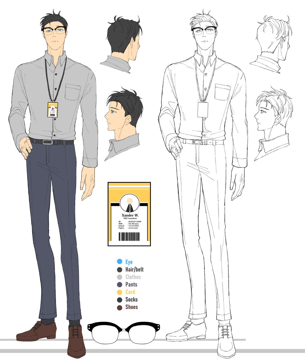 XWalherich's tweet image. This is the character reference for the character "Xander Walherich", which purpose is to portray song cover persona (and idle GIF when the camera was not an option).
Credit goes to @mlflsx
General tag: #XWalherich