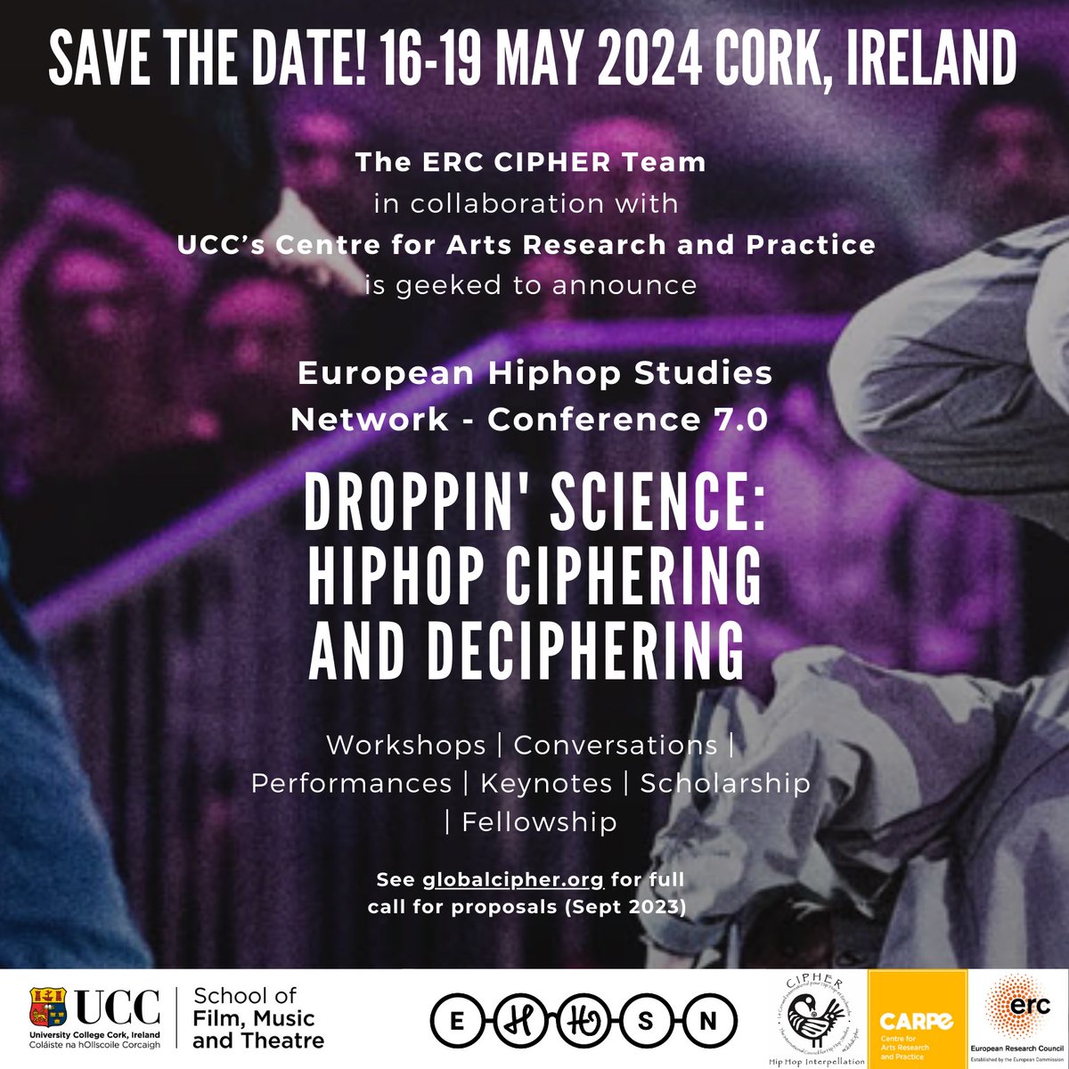 Come drop some science with us!
💯🔥
16-19 May 2024 - Cork, Ireland
#SavetheDate 
#HipHop50 
please rt
<a href="/IASPM_OFFICIAL/">IASPM</a> <a href="/IASPMUS/">IASPM-US</a> @AMS_musicology <a href="/SEM_Office/">SEM Business Office</a> <a href="/AAIHS/">AAIHS</a> <a href="/SocAmMusic/">Society American Mus</a> <a href="/IMSmusicology/">International Musicological Society (IMS)</a>  <a href="/WordsBeatsLife/">Words Beats & Life</a> <a href="/Journalofhiphop/">JHHS: Journal of Hip Hop Studies</a> <a href="/GHHSJournal/">Global Hip Hop Studies</a>