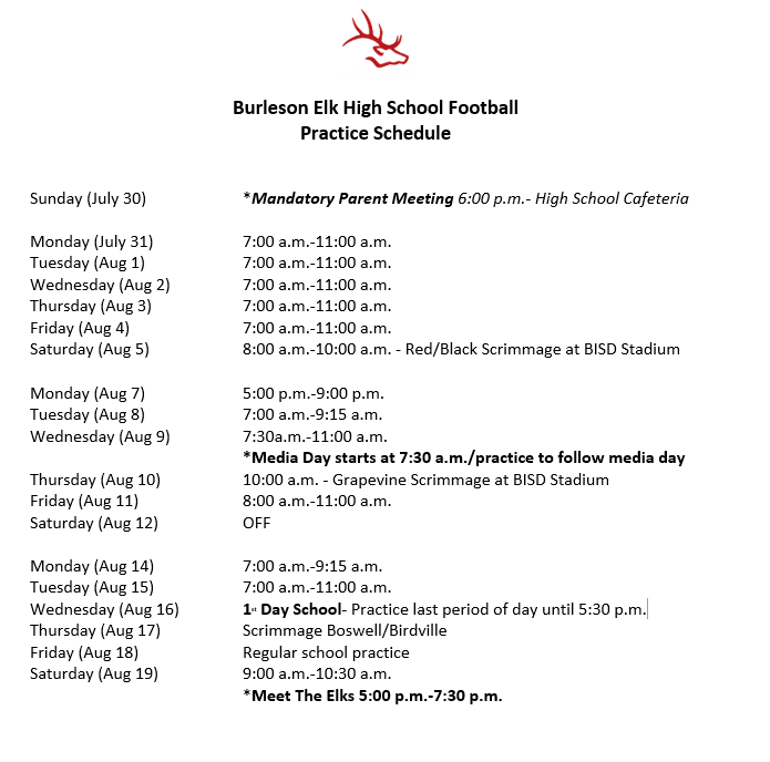 BHS_FBrecruits's tweet photo. Attn: Elk Nation! 🏈

Here is our practice schedule and a few important upcoming dates. 

Please share!  Can’t wait for a great season❤️🖤 https://t.co/3yEfpmjmPQ