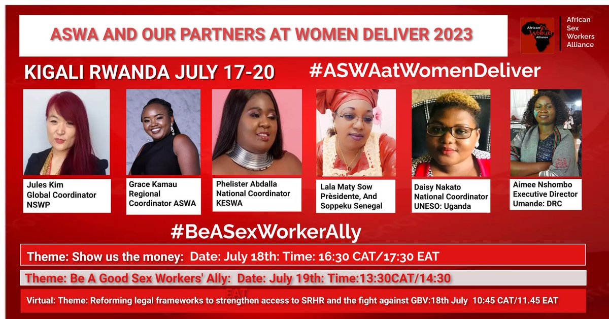 AfricaSexWork's tweet photo. @AfricaSexWork is excited to be joined by our partners in this year's @WomenDeliver conference! Don't miss the sessions on #WD2023 dialogues on sex work.
#ASWAatWomenDeliver
#WomenDeliver #WD2023
@WomenDeliver
#BeASexWorkerAlly https://t.co/JoNF8v1Rqc