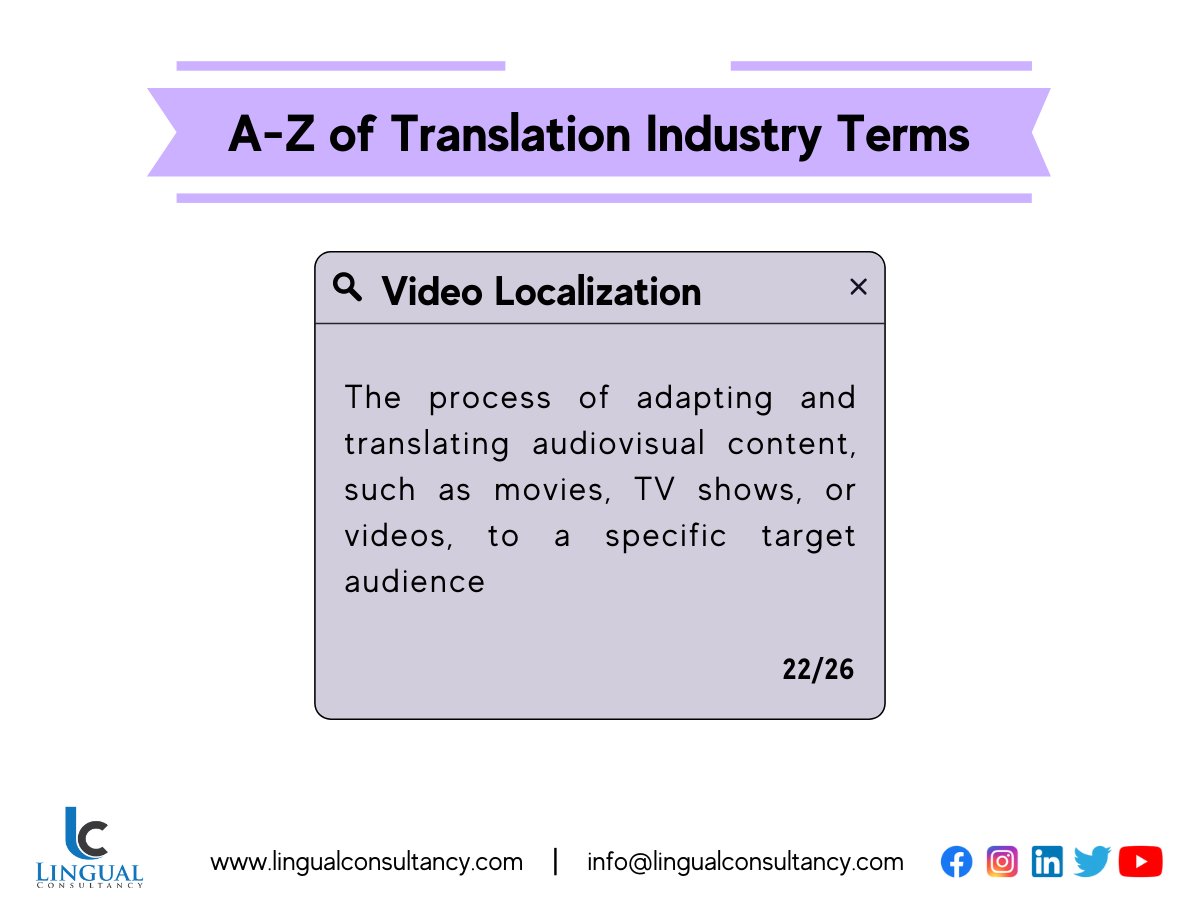 LingualC's tweet image. 💡 Insightful Mondays 💡
Glossary of translation industry terms - 22/26
#translation #localization #videolocalization #language #lingualconsultancy