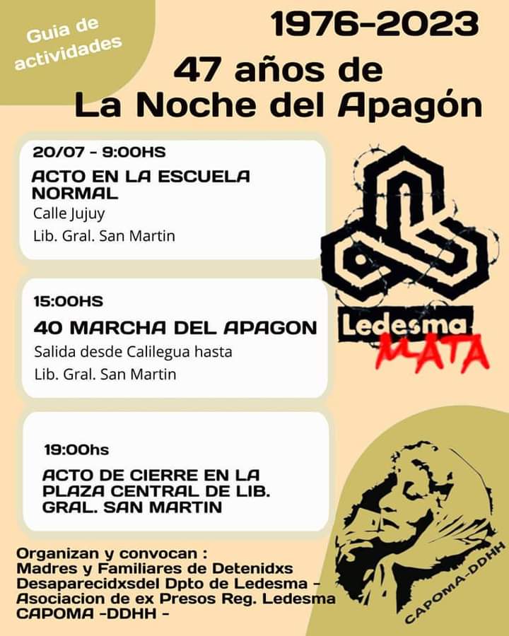 hijosjujuy's tweet photo. 47 AÑOS DE LOS APAGONES DEL TERROR 1976-2023
40 MARCHA DEL APAGÓN
#marchadelapagón
#ArribaLosSalariosAbajoLaReforma
#Blaquier
#PoderEconomico https://t.co/cXhBqOEXjH