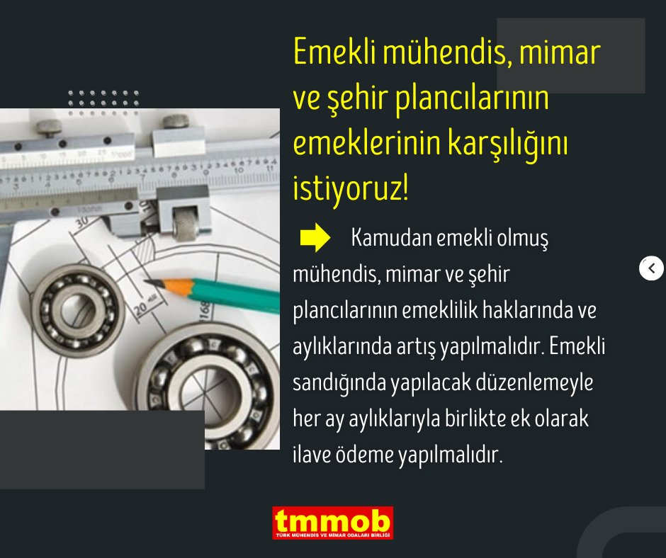 TMMOB1954's tweet photo. Kamudan emekli mühendis, mimar ve şehir plancıları açlık sınırının altında maaşlarla yaşam mücadelesi veriyor!
Üyelerimize reva görülen sefalet maaşlarını değil, hakkımız olanı istiyoruz!
Kamudan emekli mühendis, mimar ve şehir plancılarının insanca yaşayabilecekleri bir emekli maaşı istiyoruz!