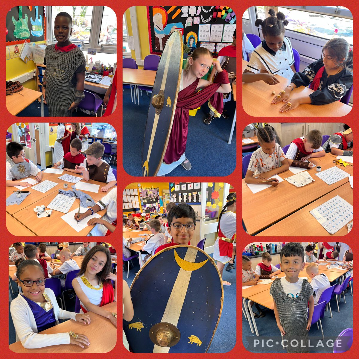 StBernsPrimary's tweet photo. Next 4RW used Roman dip pens to write, played knuckle bones and got to try on some Roman attire! #stbernshistory #stbernstopic https://t.co/wqZZVD1v08