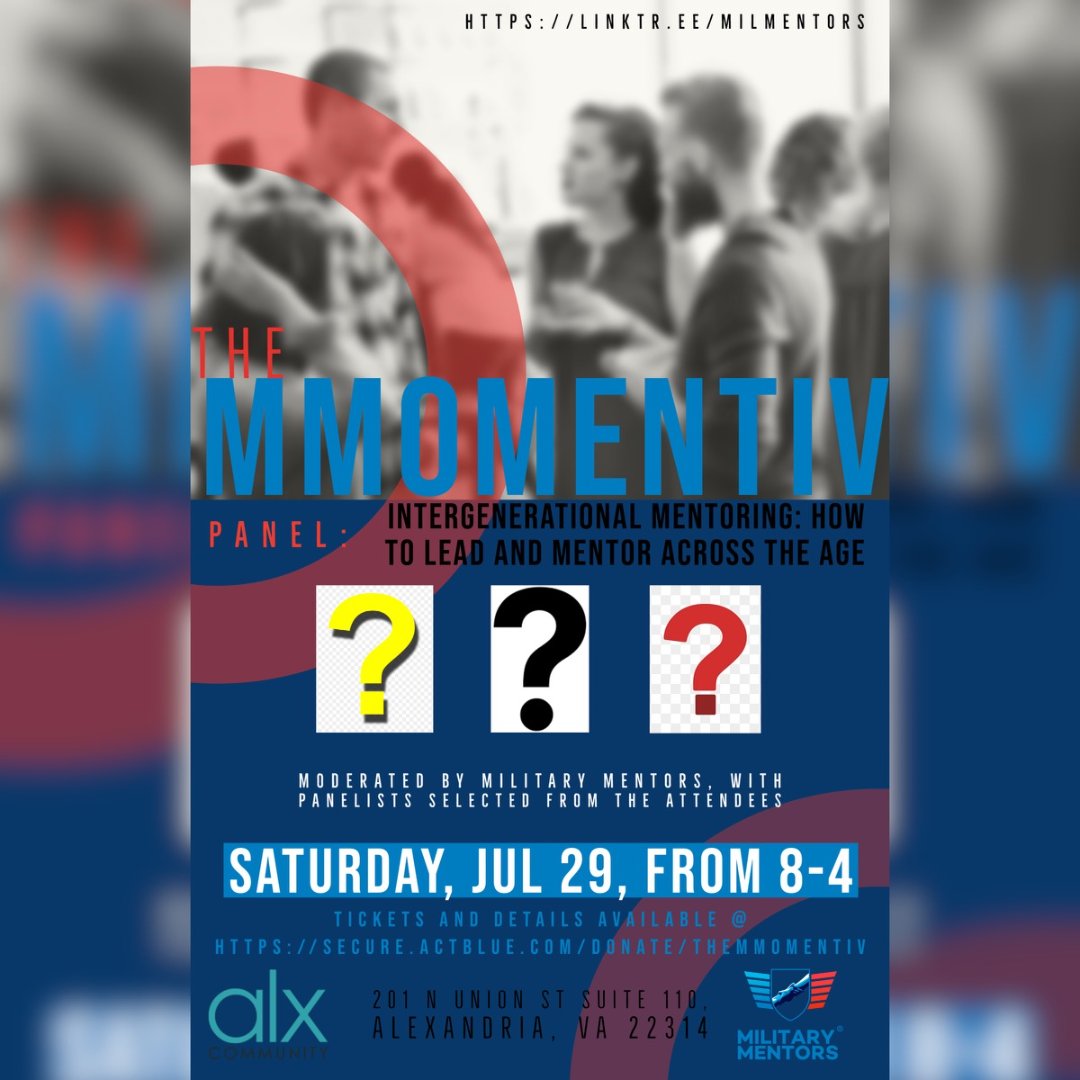 milmentors's tweet image. We are excited to announce our final #MMIV Speaker Panel.. Selected from MMIV attendees

We will be discussing "Intergenerational Mentoring: How to Lead and Mentor Across the Age"

Join us! Secure your seat at secure.actblue.com/donate/TheMMom… Or visit militarymentors.org 

🔄 🎓 ⬆️
