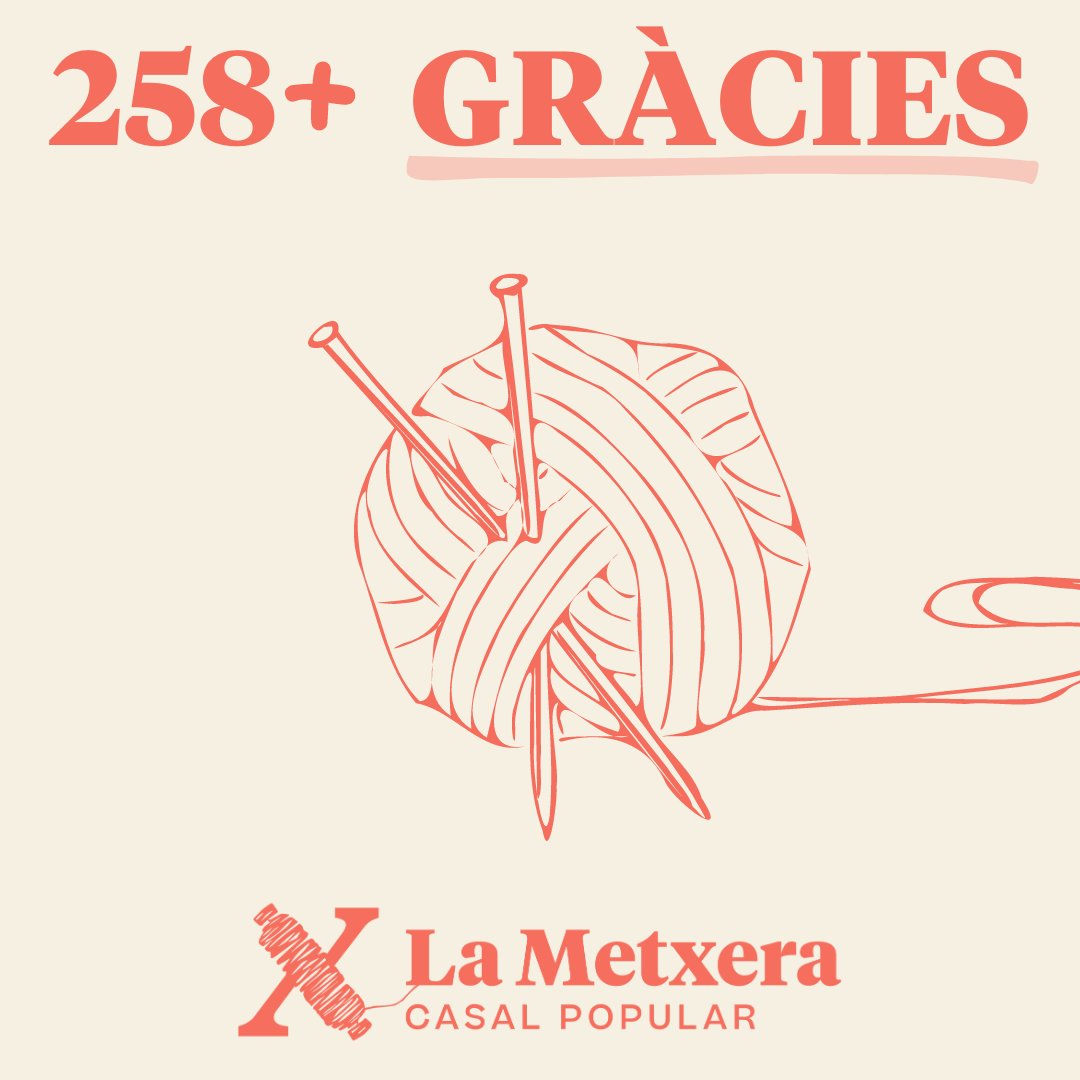Goteo de La Metxera finalitzat!!!💰🥳

Hem arribat a 9.577€ gràcies a 258 veïnes, famílies i entitats que hi heu posat el vostre granet de sorra!🙌

🧶Moltes gràcies també a totes aquelles que doneu suport d'altres maneres, i les que contribuïu a enfortir el teixit comunitari,