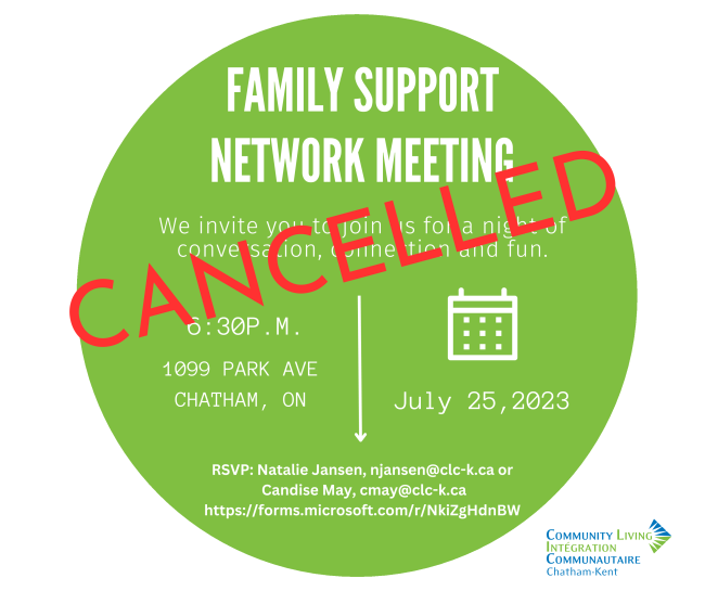 CommLivingCK's tweet photo. Please note that the Family Support Network Meeting scheduled for Tuesday, July 25th has been Cancelled. https://t.co/6eg4YmNYH4