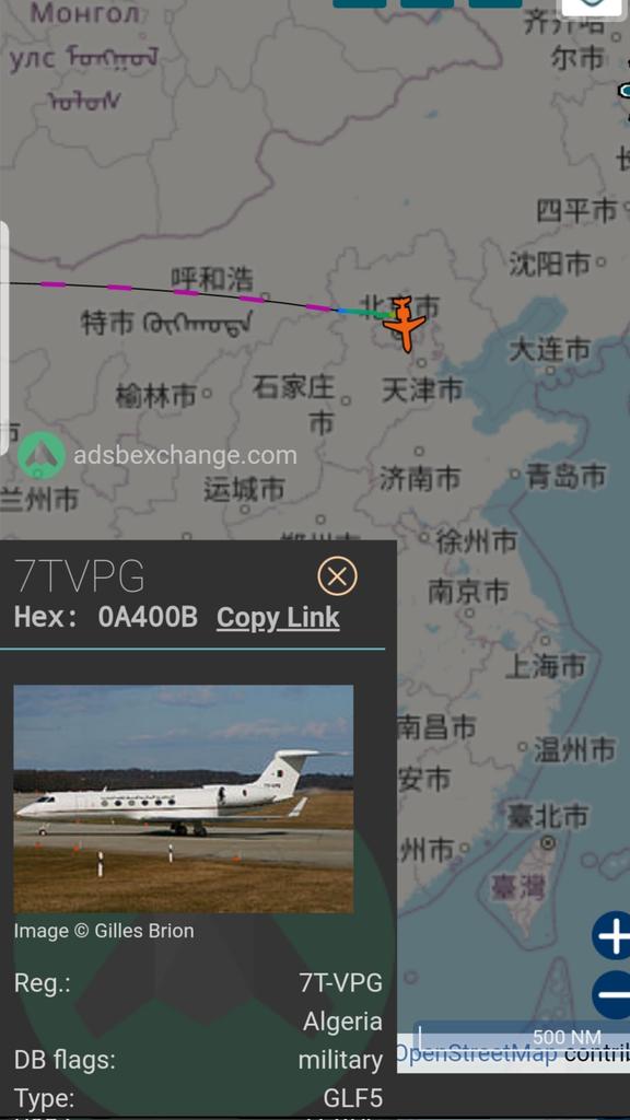 CH_LEBAD's tweet photo. 📆 17/07 ⏲09:29 Pékin 🇨🇳
📍 #ZBAA Pékin 🇨🇳
🛬 #7TVPG 🇩🇿 GLF4 SP
Visite d'État 🇨🇳🤝🇩🇿 https://t.co/0FWkxy7PA4