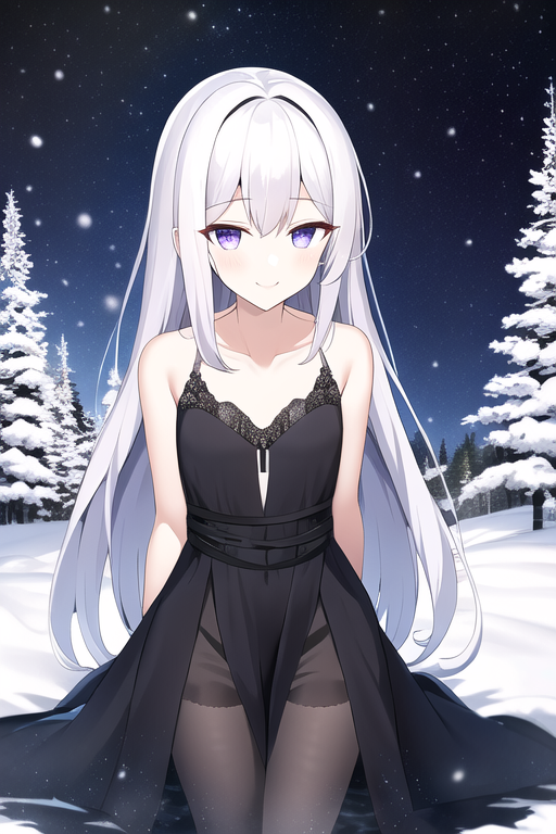 It was remarkable that the girl could even stand in that snow, she was only wearing a dress.

" I was travelling but then a blizzard hit and I got separated from the trail I was on.. "

" Do you mind if I stay with you here for a bit..? "

She wore a nervous smile now.