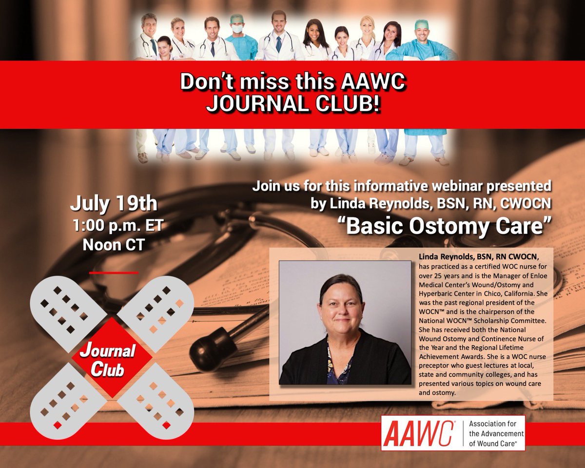 Journal Club on “Basic Ostomy Care” will be presented by Linda Reynolds on July 19th at noon CT/1 PM ET. Click the link to register and be sure to share with your colleagues and friends. #woundcare #woundhealing #WOCN #ostomy #ostomycare #ingoodcompany