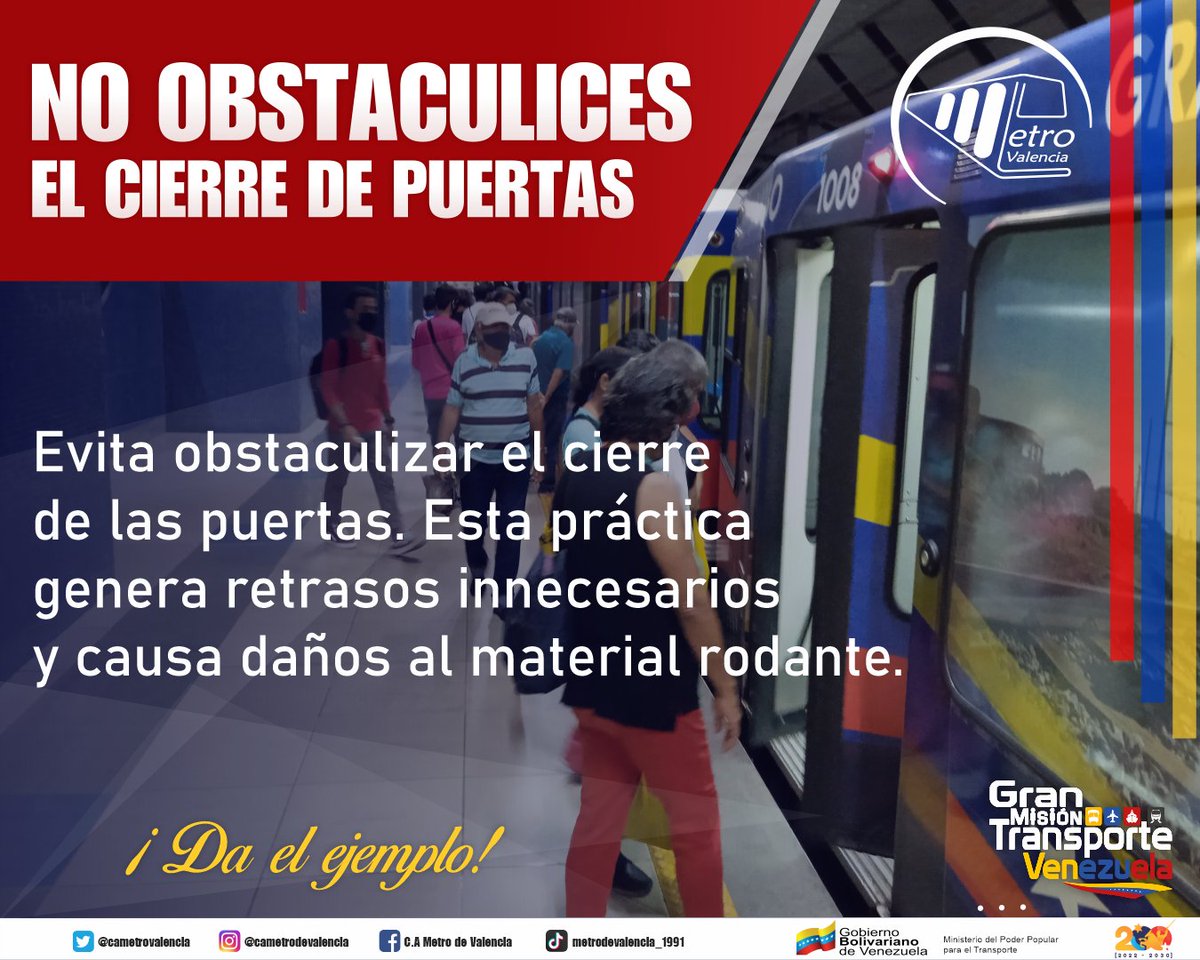 CAMETROVALENCIA's tweet photo. #EnMetro🚇||Cumplir las #Normas dentro del #SistemaMetro son esenciales para el desarrollo óptimo del servicio de traslado en @CAMETROVALENCIA|| Desplázate siempre por tu derecha, de esta manera se garantiza el paso fluido de los demás usuarios 🚶🏽♀️➡️
#CongresoMundialDePoesía https://t.co/jt0yavqbd4