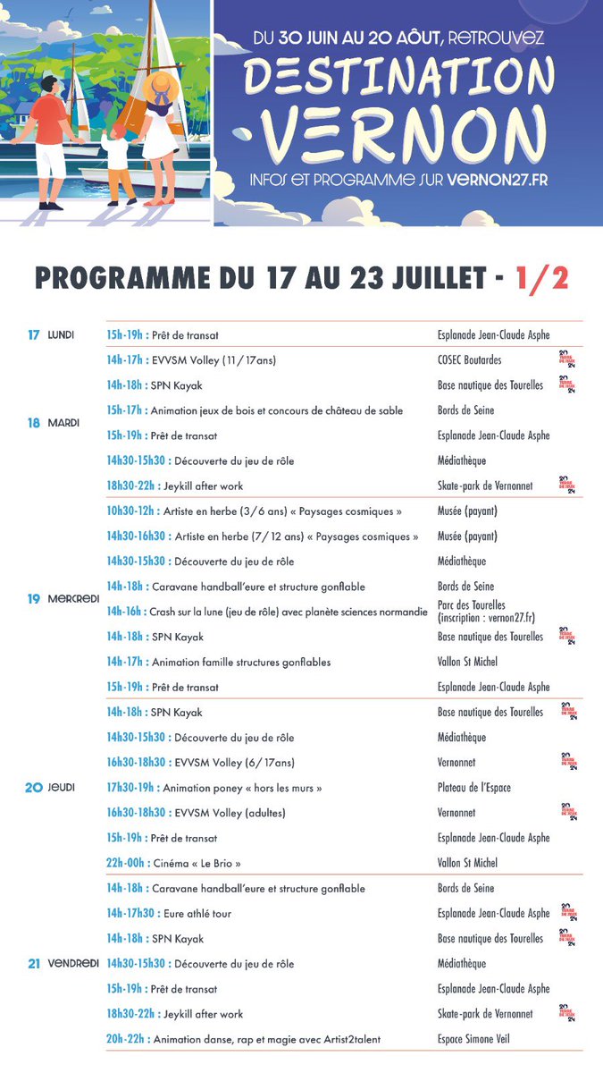 VilledeVernon's tweet photo. Quel est le programme prévu cette semaine sur #DestinationVernon ? ☀️

👇 https://t.co/uYcvuIecsy