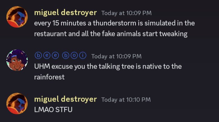 Bee.⠀ <a href="/ALCHEMARANA/">ᴍɪɢᴜᴇʟ ᴏ’ʜᴀʀᴀ 🏳️‍⚧️🏳️‍🌈🇲🇽</a> loves me

We were educating <a href="/digitalspdr/">enmwa 🔞</a> on the rainforest cafe 😭 😂