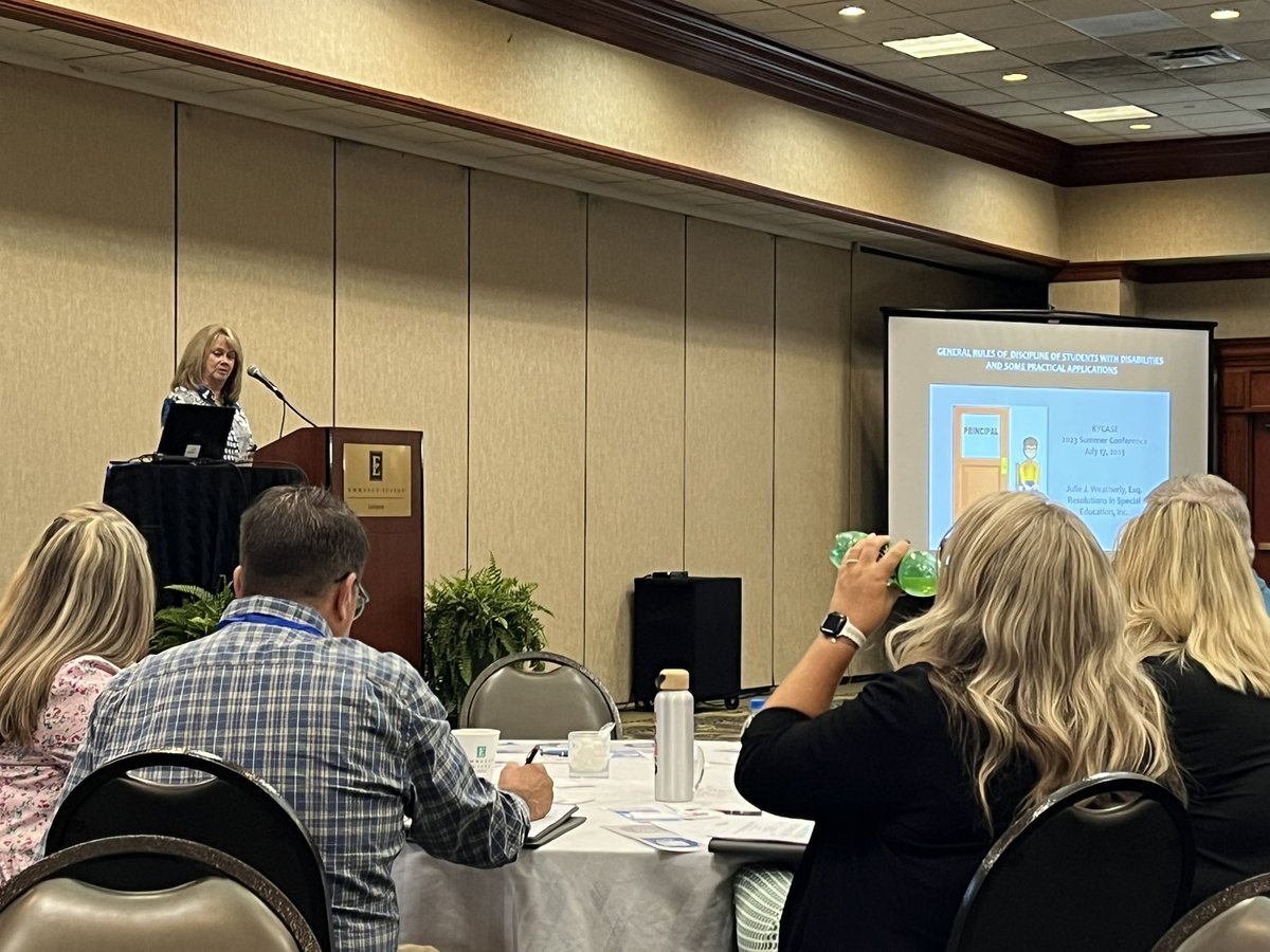 KYCASE1's tweet image. KYCASE 2023 is host to a packed house for Kentucky’s School leaders as Julie Weatherly takes the stage to discuss school Discipline, HB 538, and Manifestation Determination Review.
#KYCASE2023
@barrydlee1 @beckynixoneku @RobinDBush1
@KYCASE1