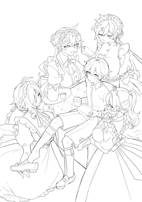 告知イラストの集合絵っぽいのは皆で描いたよ～ラフと塗りはおれ、線画はみんな(オグさん空くんとガイア、ずいきさん先生、おれタルタルと旦那) 