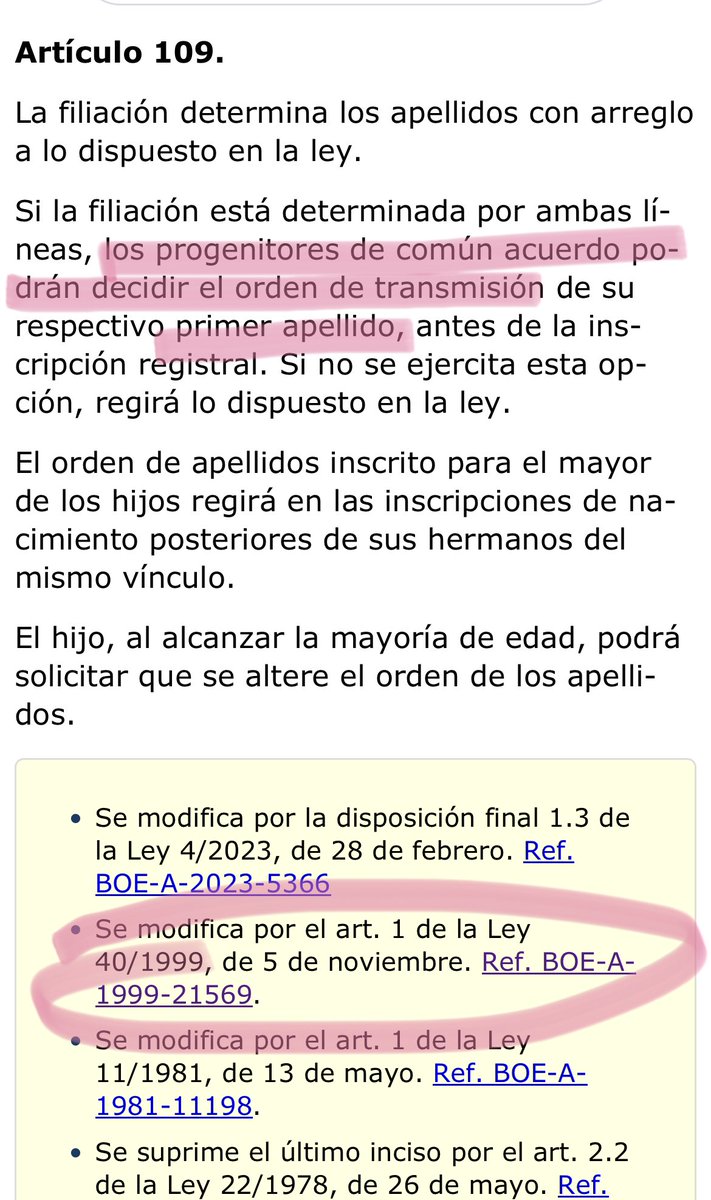 ladycrocs's tweet photo. Chicas, sabed que esto se puede hacer en España desde la reforma del Cc de 1999. 

Abajo se observan las reformas que ha tenido el precepto.

La reforma de 2023 lo que cambió es que pasó de decir "el padre y la madre" a decir "los progenitores", pero la posibilidad ya estaba. https://t.co/4TKKcvujKr