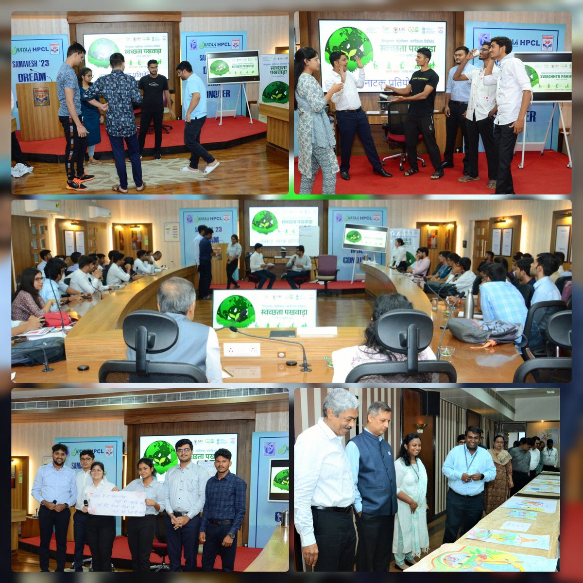 SwachhBharatGov's tweet photo. Engrossing performances at #HPMDI's Skit &amp; Poster competition by #Samavesh '23, which showed @HPCL 's efforts to raise awareness about cleanliness and its need for a better society.
Such initiatives are truly inspiring!
#SwachhSurvekshan2023 #indiavsgarbage https://t.co/Yqc8DBd2sA