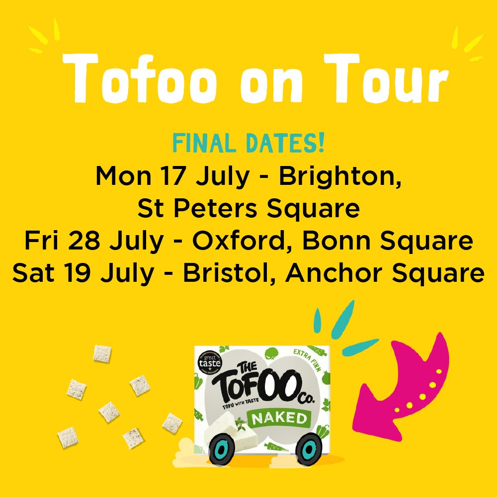 TofooCo's tweet photo. We're onto the last few dates of our Tofoo Tour, and we're coming to our most requested cities!! If you're in Bristol, Brighton or Oxford come say hi 😎
#Tofoo #tofu #vegan https://t.co/RyElcJQIi1