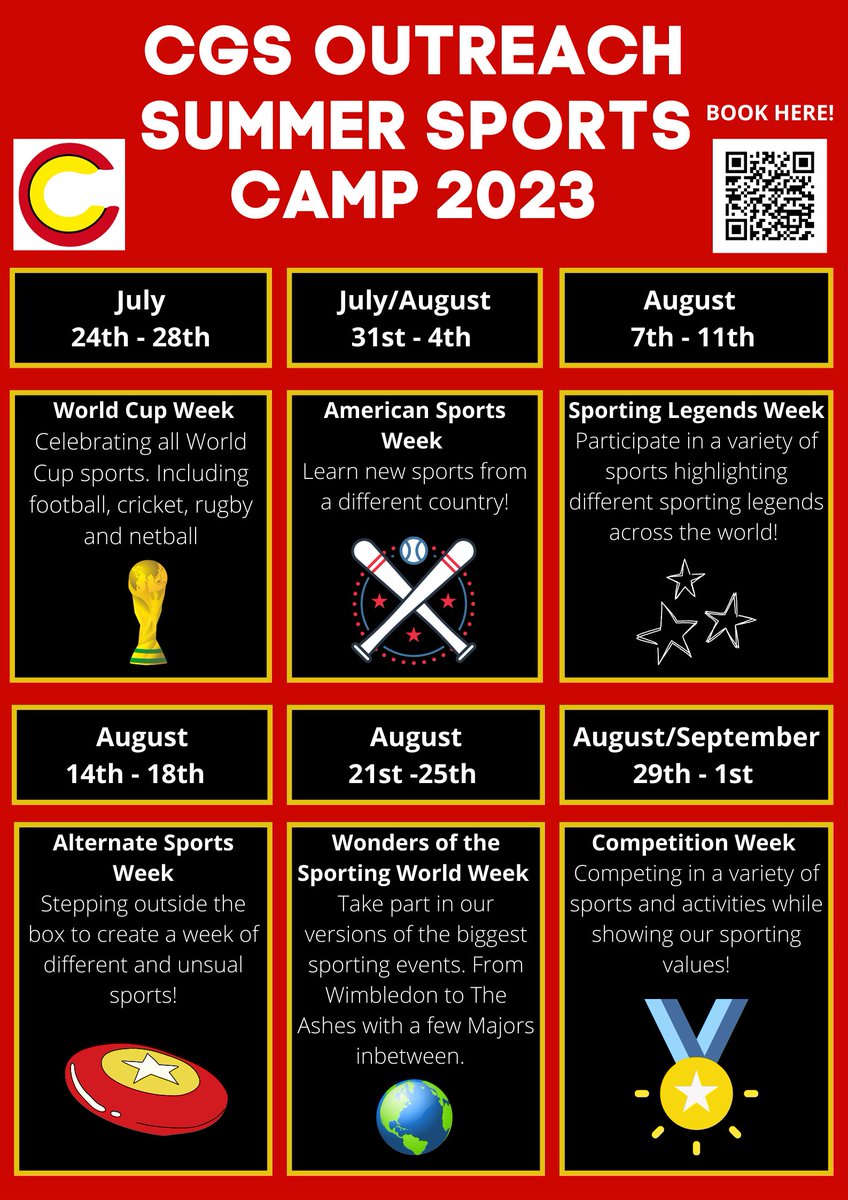 Looking for something fun and active for the children to do this summer? Don't miss out and book a slot on our summer sports camp. Lots of old favourites and new sports to try 🥍⛳️⚽️🏏🎾🏐 Scan or click to book. £20 per day or 5 days for the price of 4! tinyurl.com/3dhyxcrj