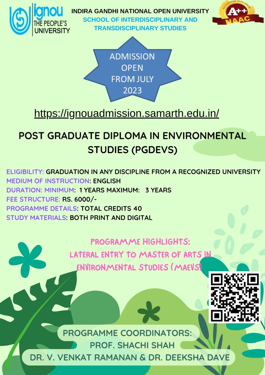 Admission is open for Post Graduate Diploma in Environmental Studies
