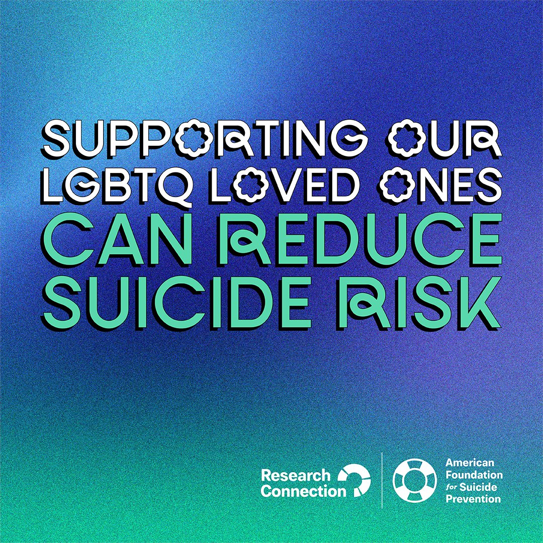 afspnational's tweet photo. Supporting our LGBTQ loved ones can reduce suicide risk.

While LGBTQ youth have higher rates of suicidal ideation and behavior, one protective factor that has been repeatedly found in research is support. https://t.co/6mTVuwWaHM