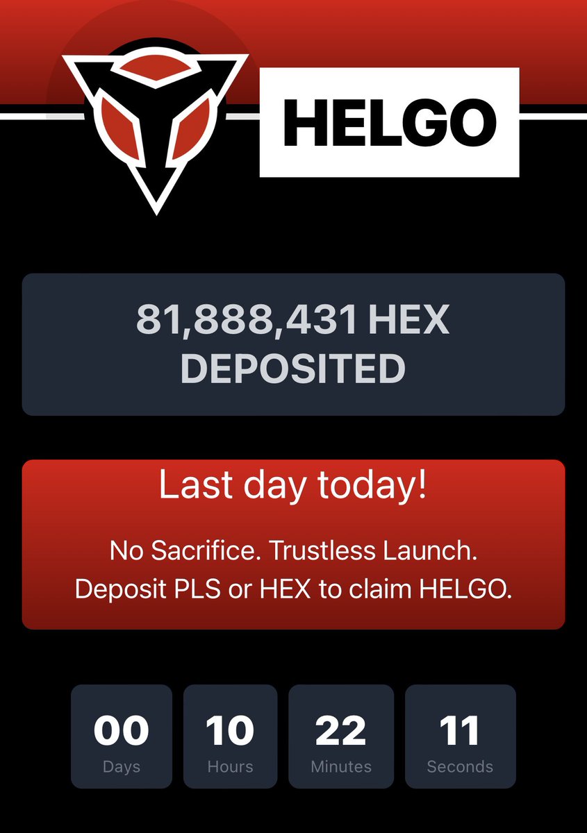 helgoio's tweet photo. Only 10 more hours of launch phase left!

Use the dapp at https://t.co/08bwLwQKoe to enter, or join our telegram chat to learn more.

https://t.co/6evpq6Rqjq

#HELGO #PulseChain #HEX #memecoin #MemeFi #crypto #PLS #PLSX #Hexicans https://t.co/oIzhw3Su1G