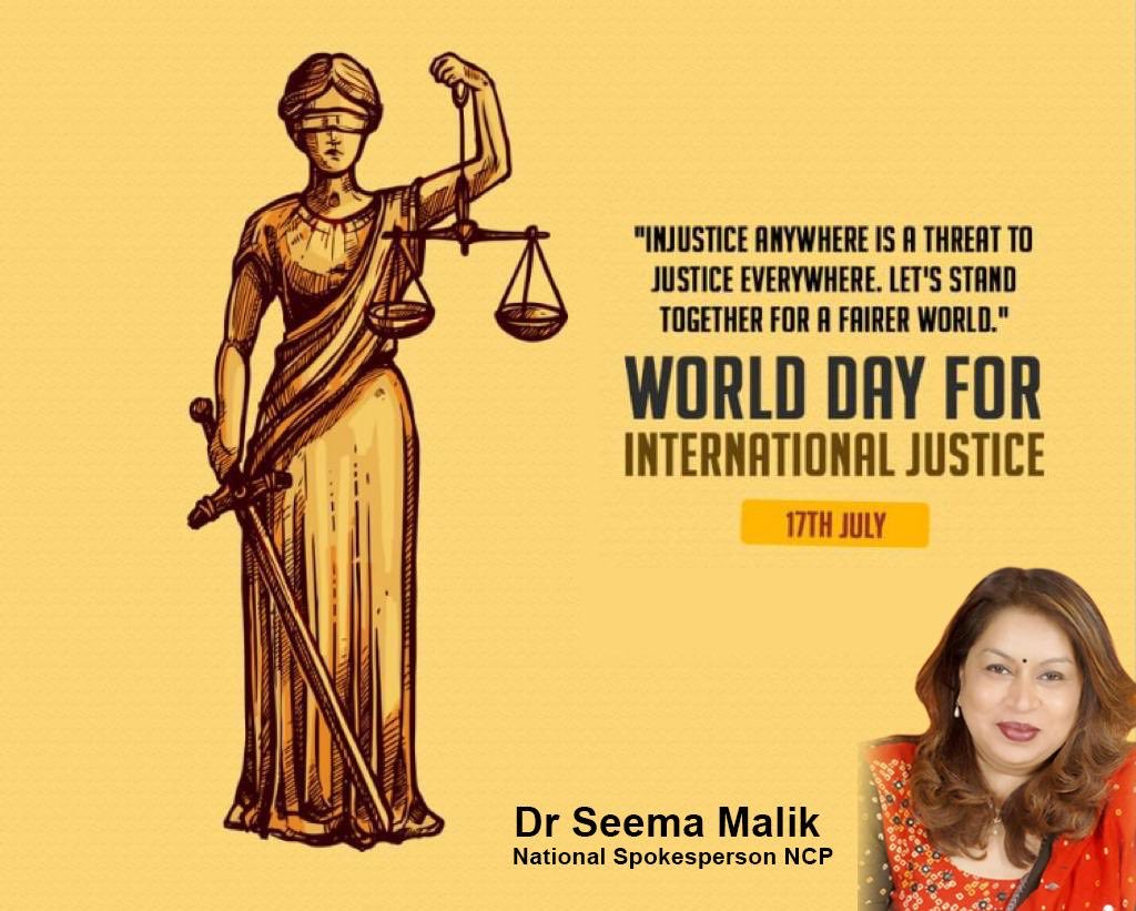 Empowering voices , Upholding rights , honoring  world day  for International justice  & its commitment to equality and accountability.
#Internationaljusticeday
⁦@NCPspeaks⁩ 

⁦@PawarSpeaks⁩ 
⁦@supriya_sule⁩ 
⁦@Awhadspeaks⁩ 
⁦@DrFauziaKhanNCP⁩