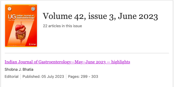 Enjoy the diverse potpourri of topics in the latest issue of @IJG_Journal 
shorturl.at/kzBR2 
#millets #Guthealth #Dengue #Viralhepatitis #Pancreatitis #FMT #fecaltransplant #IBS #Gallstones #GIBleed #Anticoagulants  #Cirrhosis #Sarcopenia #HRS #IBD #EUS #terlipressin