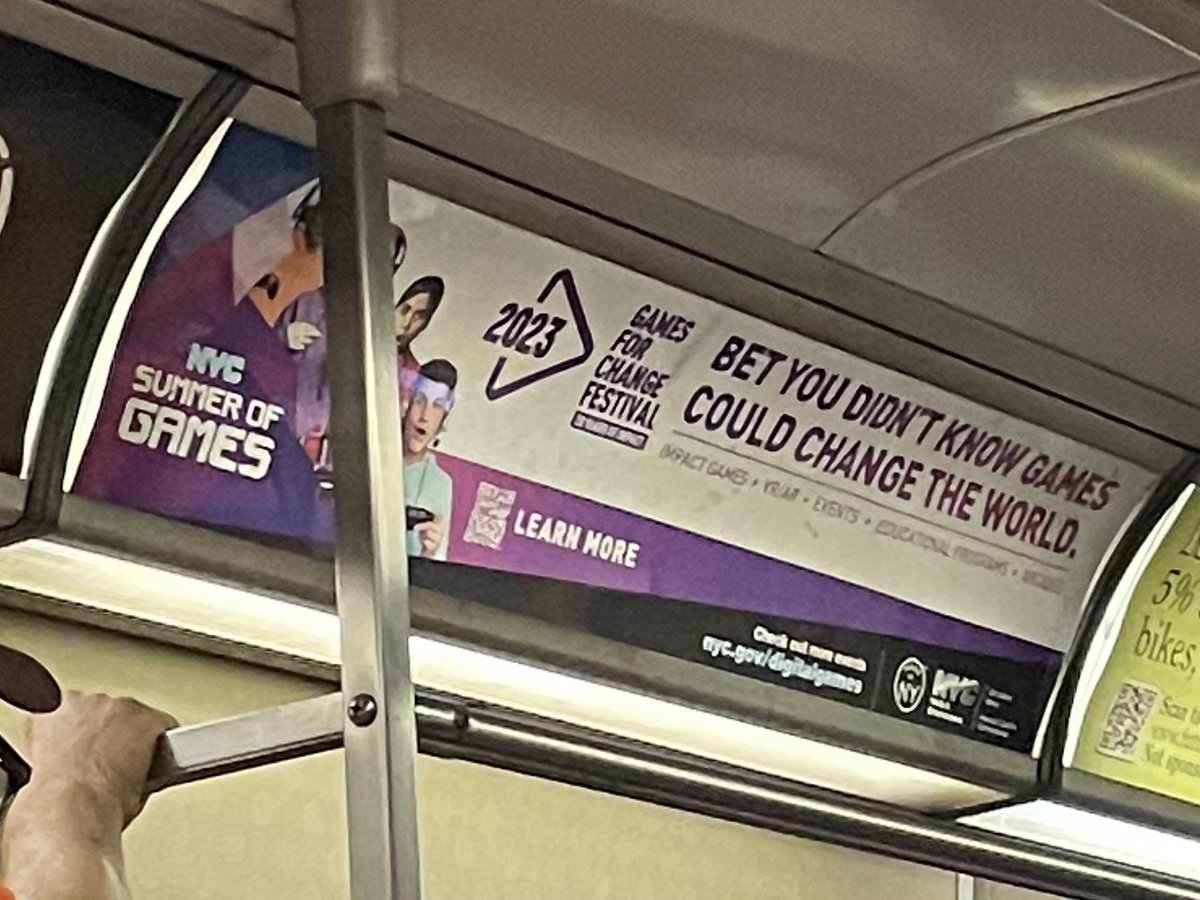 “Bet you didn’t know games could change the world.” I think I’d win that bet, but it made my day to see this in the subway! Glad the city gov is supporting this kind of thing - and psyched to return to @G4C this year 🎮🌎  #GamesForChange #G4C2023