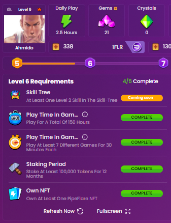 Ahmedsam89's tweet photo. Pipeflare recently released a new tier system for player progression,Im at level 5 and looking forward to the next upgrade(lvl6), show me your progress .My next target is to unlock the skill tree levels for extra perks and  rewards.
Join us here https://t.co/YFlJq9frK3 https://t.co/6LbdLawFtJ