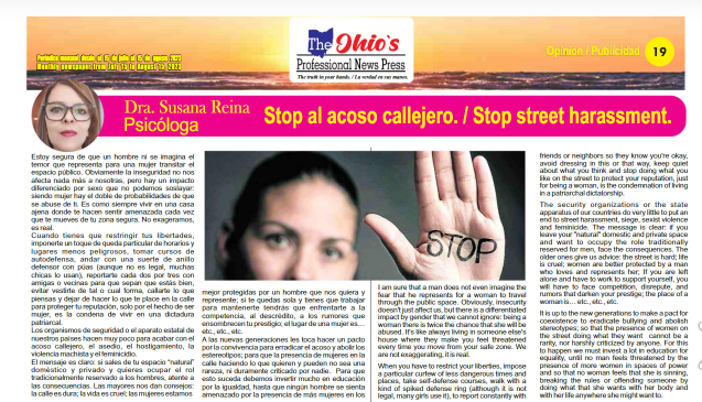 FeminismoINC's tweet photo. Compartimos con ustedes un nuevo artículo en The Ohio's Professional News Press en el cual hablamos del acoso callejero y la experiencia de las mujeres en el espacio público https://t.co/L9utcXBVQC https://t.co/lniievv5s1