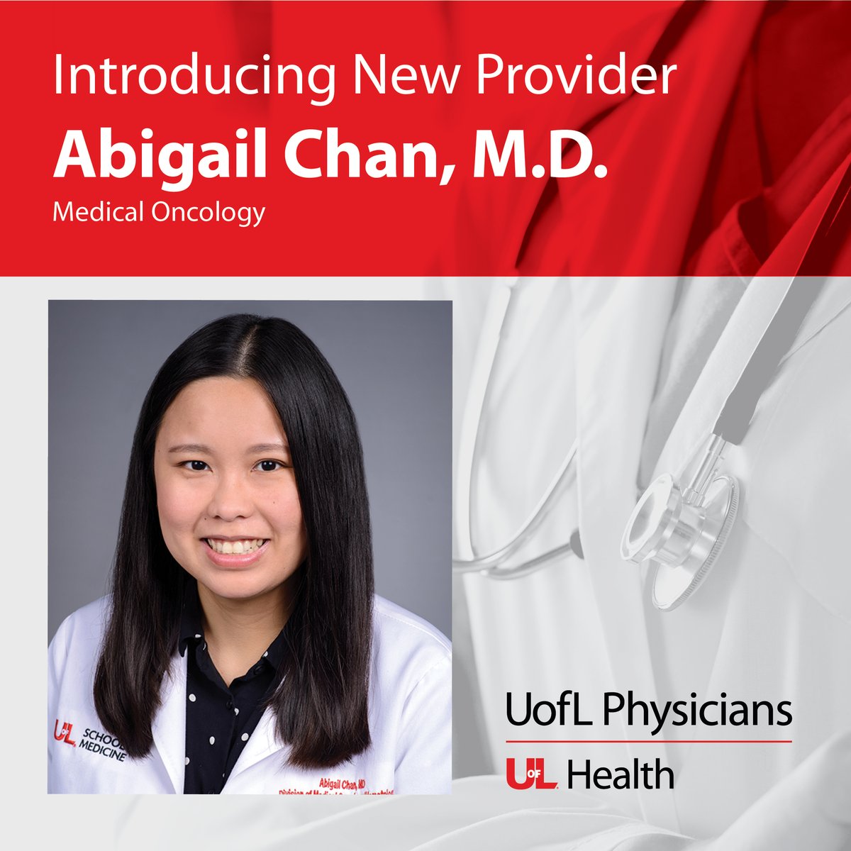 Welcome to the team! Medical oncologist Dr. Abigail Chan is joining our network of providers. She's excited to serve the community as part of the multidisciplinary cancer care team at Brown Cancer Center. #PowerofU