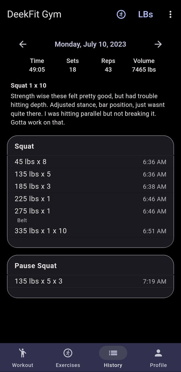 DeekFit's tweet photo. Big beta release today!

- Workout notes! Now you can leave comments on your workouts and view them with your history
- Progress charts! Visualize your progress by exercise, including maximum weight, reps, and volume
- Revamped workout history list
- Lots of bug fixes and polish https://t.co/TSiN6fH08Z