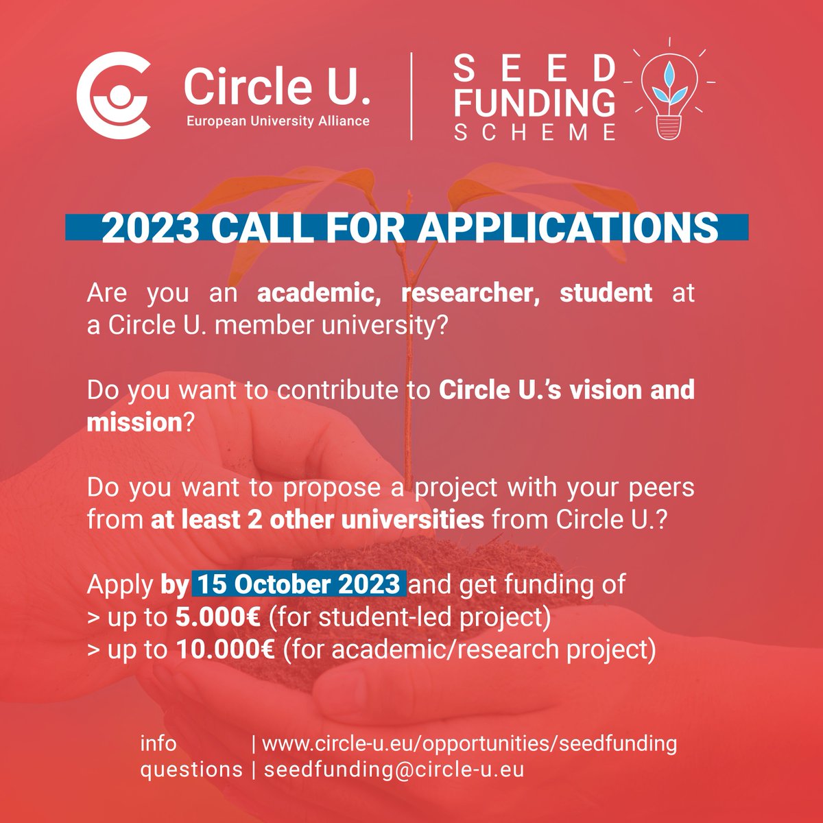 Circle U. Seed Funding Scheme: the 2023 call is open Apply by 15 October 2023: unipi.it/index.php/engl… @CircleU_eu