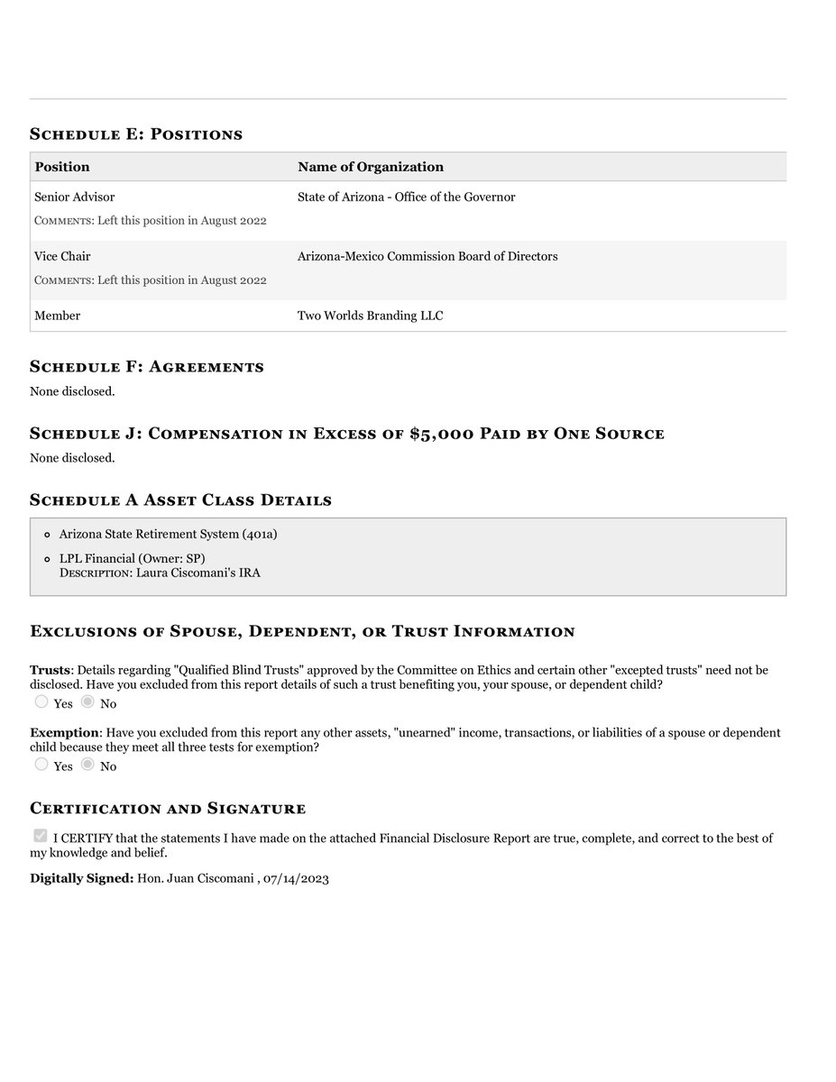 CongressionalFD's tweet photo. Ciscomani, Hon.. Juan
        2022
        Office: #AZ06
        Filing Type: New Filer
        #Arizona
        #usa #congress #financialdisclosure https://t.co/r0hp6tjGUe
