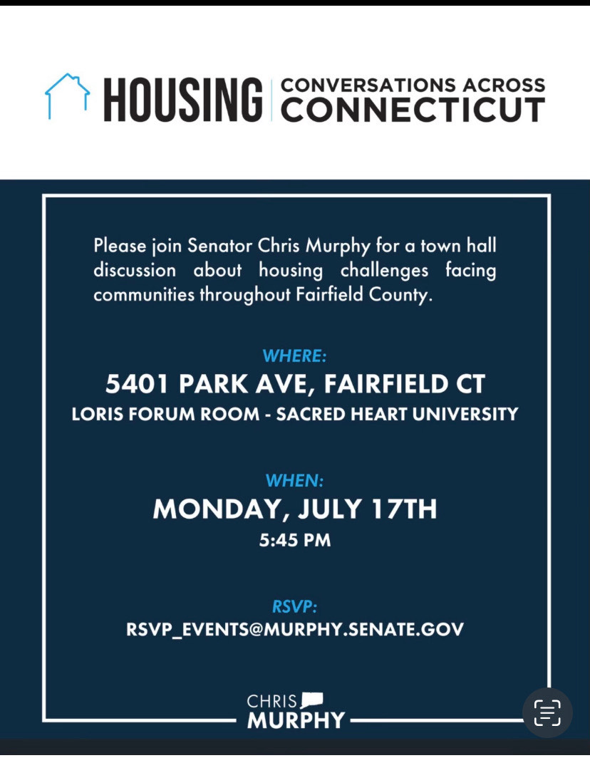 Tonight- Sen. Chris Murphy will be holding a forum on housing at Sacred Heart University in #FairfieldCT at 5:45. See you there!