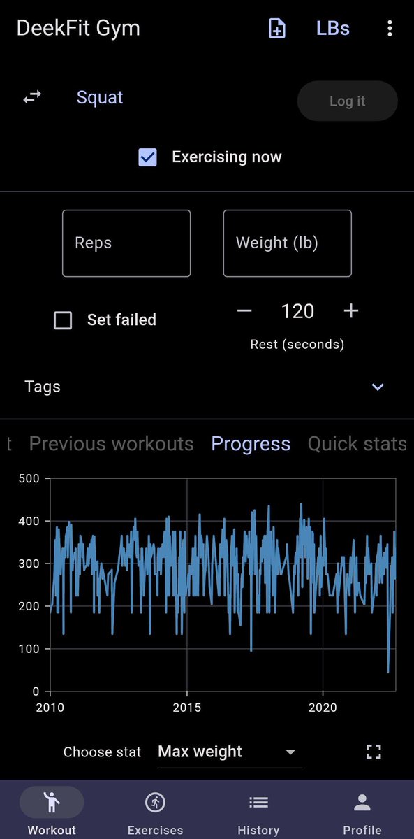 DeekFit's tweet photo. Big beta release today!

- Workout notes! Now you can leave comments on your workouts and view them with your history
- Progress charts! Visualize your progress by exercise, including maximum weight, reps, and volume
- Revamped workout history list
- Lots of bug fixes and polish https://t.co/TSiN6fH08Z