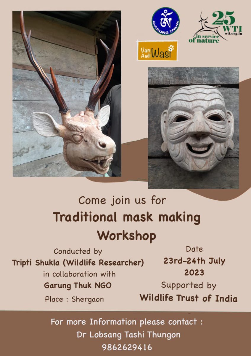 Tripti Sukla,a wildlife researcher, in collaboration with Garung Thuk Ngo & supported by the Wildlife Trust of India to organize a workshop on traditional mask making in Shergaon. A noble initiative to protect the old traditions.#CulturalHeritage #Maskmaking @AkritisagarIAS