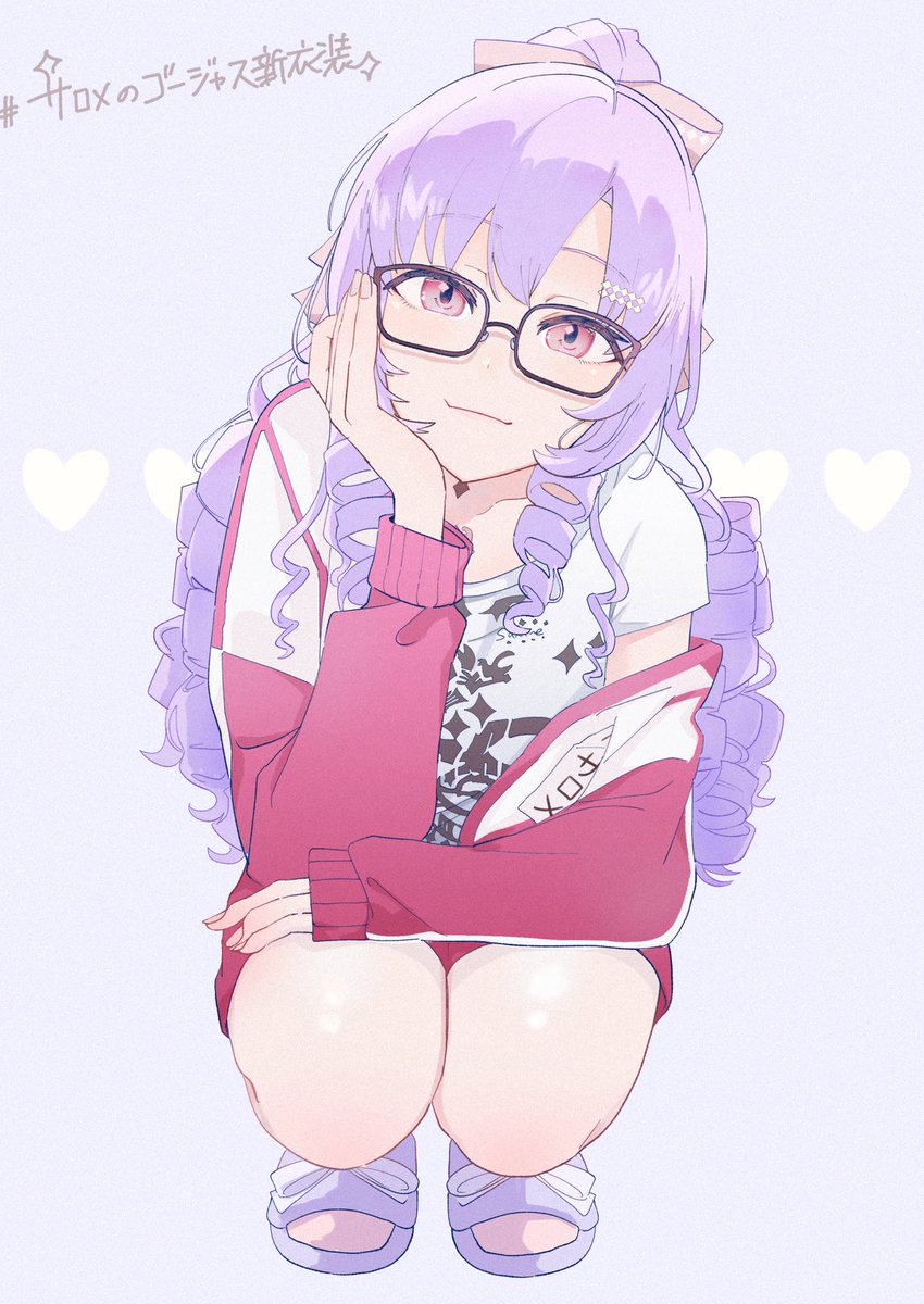 hyakumantenbara salome 1girl solo squatting glasses purple hair long hair jacket  illustration images