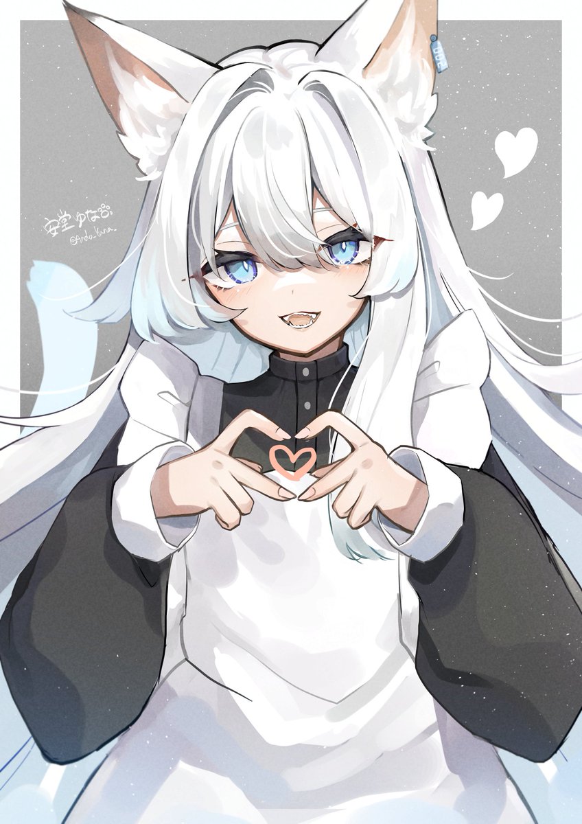 1girl animal ears heart heart hands blue eyes solo white hair  illustration images