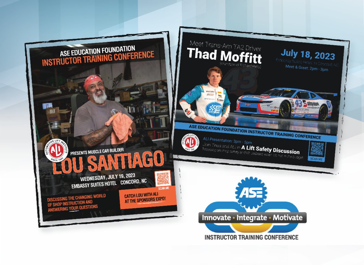 This week, ALI's President and Senior Project Engineer will be co-sponsoring and presenting at the ASE Education Foundation at the Instructor Training Conference with Lou Santiago and Thad Moffitt. See you there!

#thadmoffitt #pettysgarage #43 #aseeducationfoundation