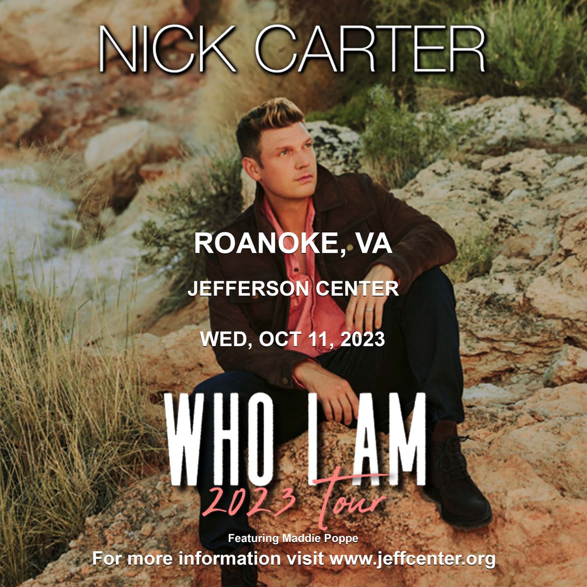 Nick Carter featuring Maddie Poppe at Jefferson Center on Wed, Oct 11!  This best selling Backstreet Boy has kept the fires going all these years and is bringing it to Roanoke along with rising pop star Maddie Poppe!  On sale THIS Friday, July 21.
@NickCarter @MaddiePoppe