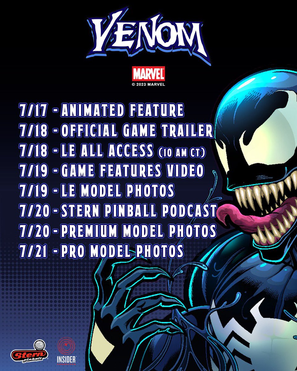 sternpinball's tweet photo. Venom is ready to be...unleashed. 

All product information will be available on July 18 on https://t.co/zL2uhxTKpx, but will be rolled out on social media on the following dates: https://t.co/kOwuw06ErC