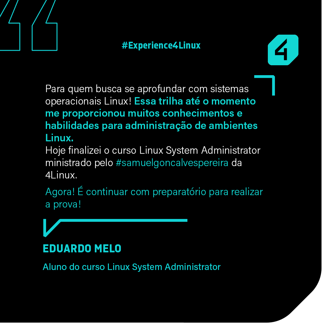 4Linux's tweet photo. A 4Linux te prepara para se tornar um Administrador de Sistemas Linux! 🚀

E aí, o que você está esperando para se aprofundar no mundo de Linux assim como o Eduardo? 💙

#4Linux #Linux #cursoTI #férias #dev #programação https://t.co/01M3i4EmeH