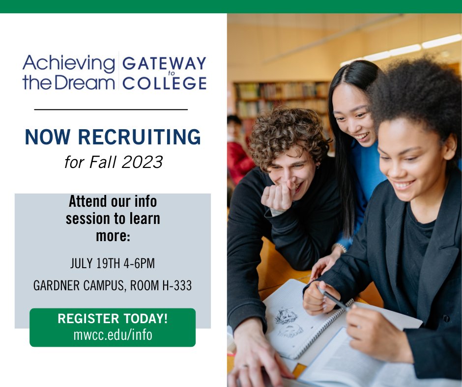 ✌️Happening in TWO days! An info session that can change your life! 

⭐The Gateway to College program is perfect for a MA student looking to finish high school and get a head start on college

ow.ly/l9hQ50NK6Pj