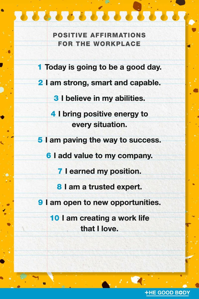 Not a fan of Mondays? Here are some great affirmations help motivate you to succeed at work. 

Our full list of affirmations for work can be found here: buff.ly/3JG058E