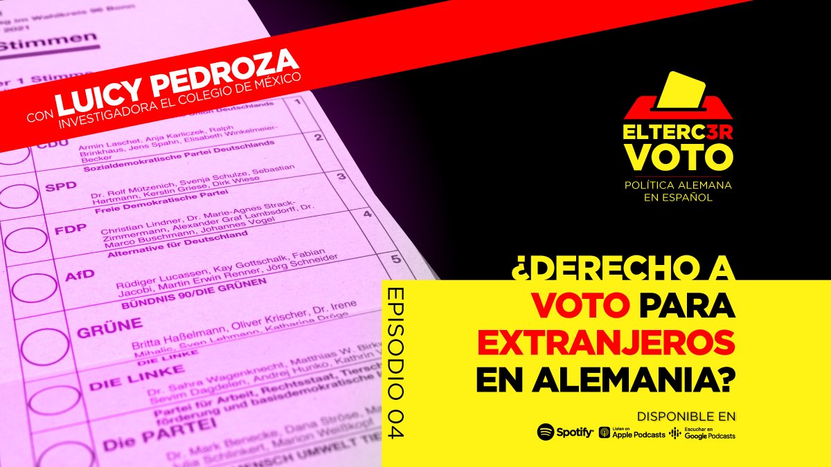 ¿Puede votar una persona en el país en el que 
🏡reside, 
💰paga sus impuestos y 
👍contribuye a la comunidad 
🇩🇪PERO no tiene la nacionalidad?
No.
¿Por qué no?

Se lo preguntamos a <a href="/Luicy_Pedroza/">Luicy Pedroza</a>. Gracias a ella grabamos el mejor episodio de #ElTercerVoto open.spotify.com/episode/4I68kk…