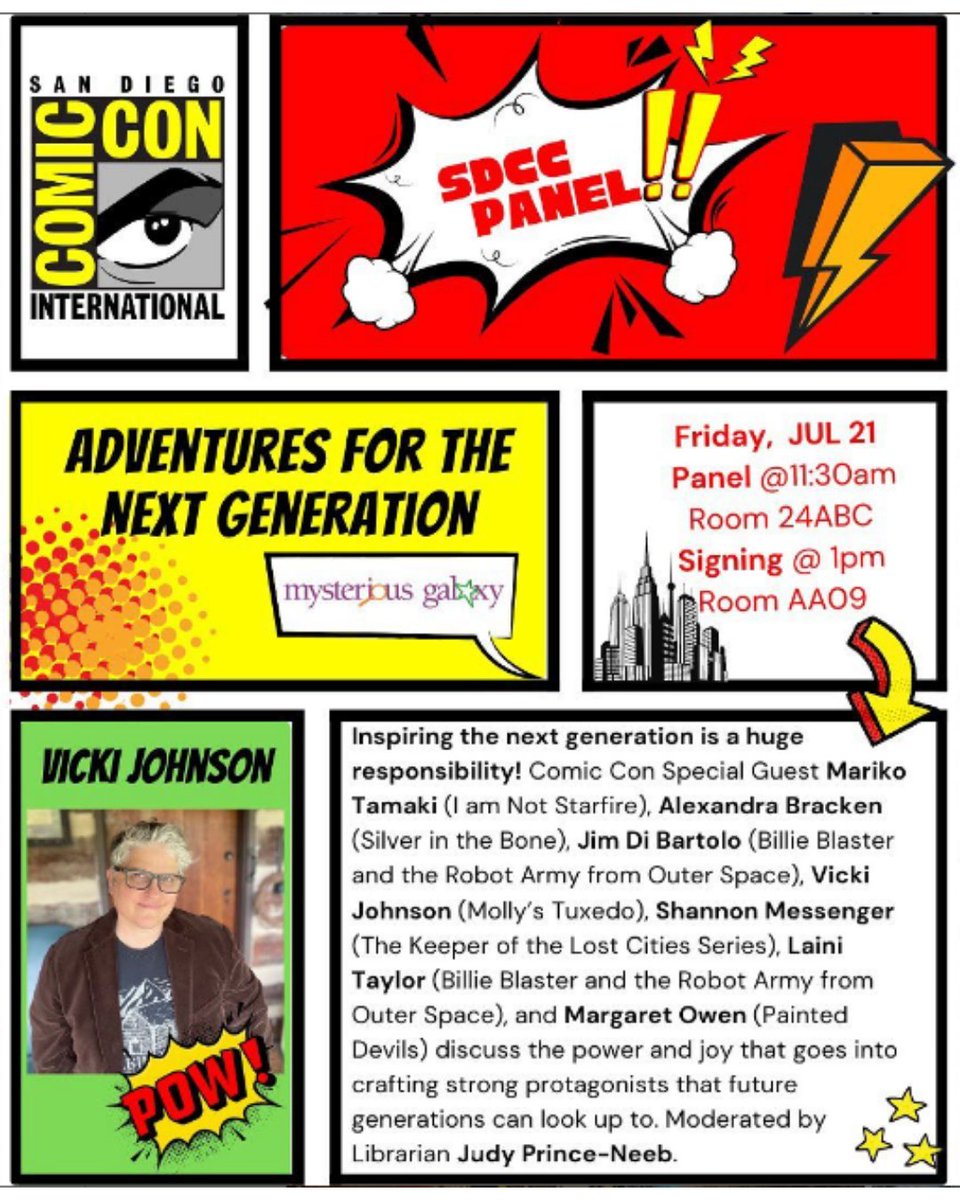 LBB authors @vickijohnson and @awyeahfranco will be visiting @Comic_Con this week! Vicki will appear on the panel 'Adventures for the Next Generation' to promote #MollysTuxedo, while Franco will be seen at 'Fantastic Adventures', sharing #FaeandtheMoon. #BeeAReader🐝